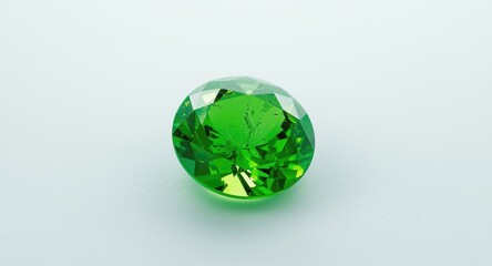 Fototapeta premium Bright green gemstone showcased on a fresh white matte background