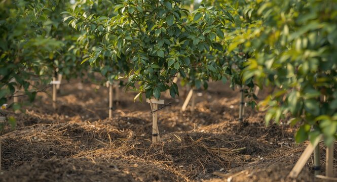 Botanical growth boosted by wooden braces around young trees