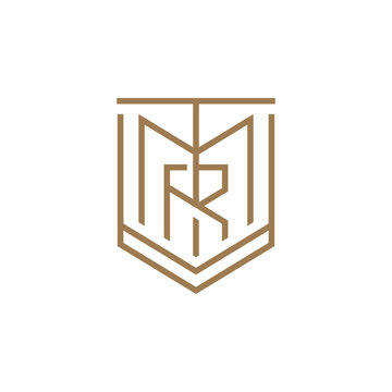 Luxury Gold Line Art TMR Monogram Shield Real Estate Corporate Logo Design Vector