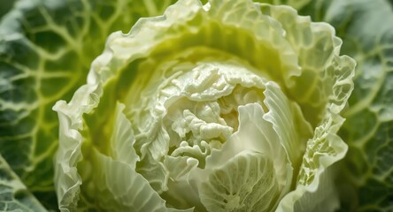 Close view of hydrated cabbage leaves showcasing natural nutrition and freshness