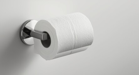 Obraz premium Bathroom tissue partially unwound on a silver metal holder close perspective