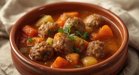 Classic Romanian soup with savory meatballs and root vegetables