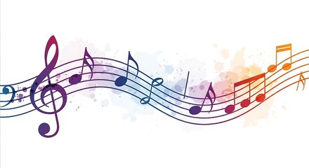 Artistic Musical Staff With Notes And Paint Splashes