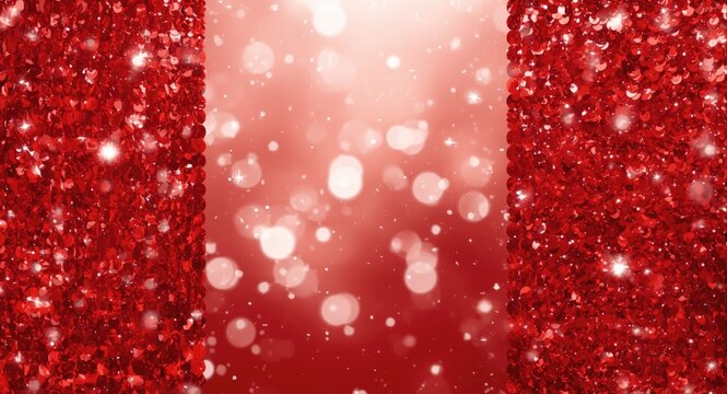 Holiday inspired banner featuring glittering red sequin backdrop for seasonal decor