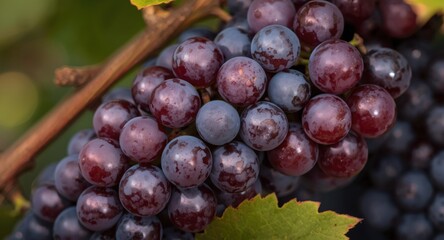 Fototapeta premium Close up texture background featuring ripe black muscat grapes
