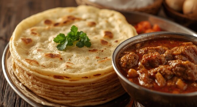 Flaky Kerala parathas layered and enjoyed with spicy Asian beef curry