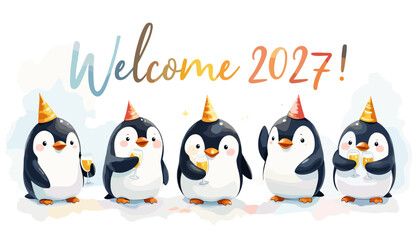 Naklejka premium happy new year 2027, happy new year 2027 clipart, happy new year 2027 cartoon, cute happy new year 2027, 2027 new year banner, 2027 new year poster, new year 2027 typography, 2027 celebration design, 