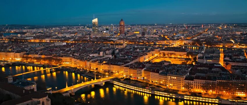aerial drone timelapse of lyon skyline france video