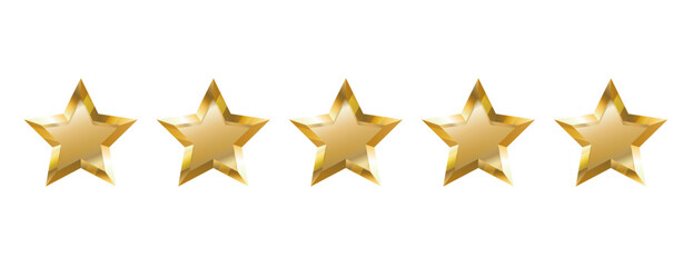 Gold Stars rating icon set, five star rating. 