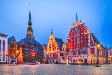 Fototapeta premium Riga, Latvia. City Hall Square with House of the Blackheads.