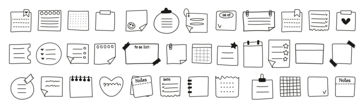 hand drawn memo paper sheet icon set in flat style simple