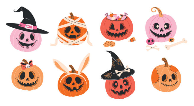  halloween pumpkin clip art set cute bundle with isolated