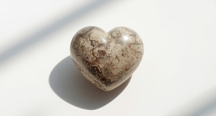 Heart shaped stone featuring natural texture on clear white background