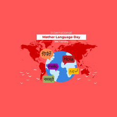International Mother Language Day. 21st February Language Day post shows diverse group of people representing different cultures along with greetings in various languages like Hello, Bonjour and Ciao © ankit