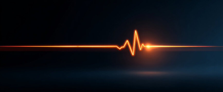 Glowing orange heartbeat pulse line on dark background symbolizing life, energy, and medical monitoring with vibrant light effect and futuristic style