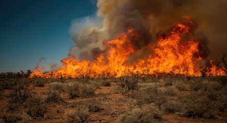 Hot wildfire burning uncontrolled across wild outback zone