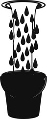 Black and white drawing of drops falling into a bucket
