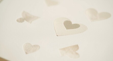 Fototapeta premium Archival cream cardstock featuring delicate minimalist hearts printed with woodblock