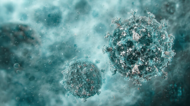 Human T-lymphotropic virus: Retroviral infection of T-cells. Viral envelope, capsid,  molecular surface structures. Retrovirus infecting T-lymphocytes, displaying RNA genome, glycoproteins, proteins