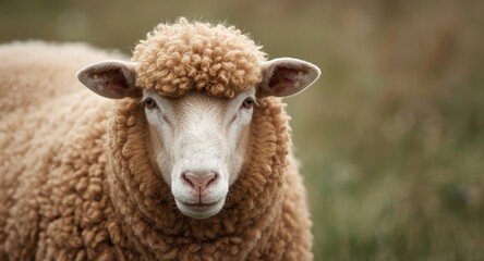 Naklejka premium Farm raised sheep showcasing rich brown wool in close view