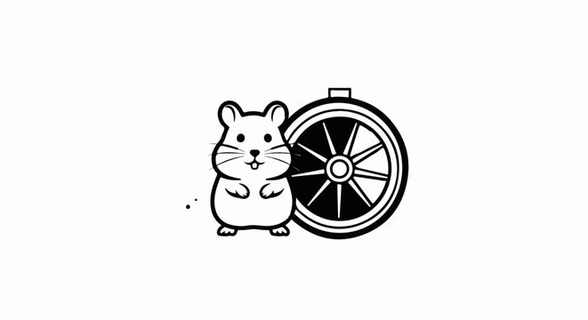 Adorable hamster and spoked wheel drawing
