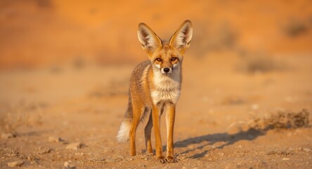 Fototapeta premium Desert dwelling fox with large ears exhibiting watchful behavior