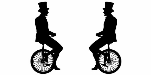 Fototapeta premium Gentlemen on Unicycles Silhouette