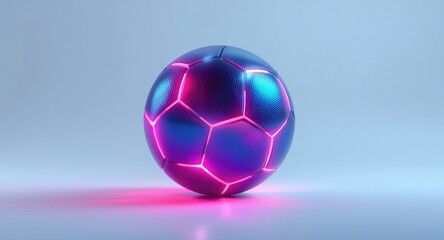 Fototapeta premium Bright neon lit soccer ball in futuristic design on a pure white background