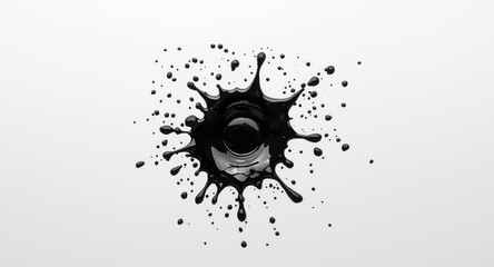 Black liquid splash isolated on a pure white surface