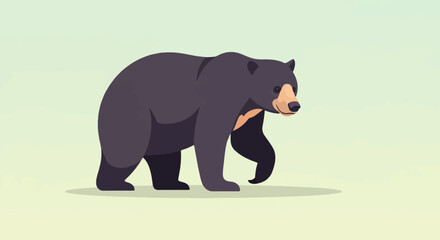 Obraz premium A stylized, dark-furred bear with a light-colored muzzle walks forward