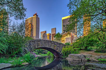 Gapstow Bridge in Central Park in late summer