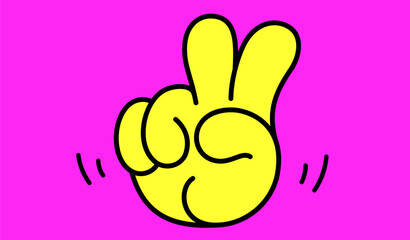 Obraz premium Victory sign for win. Hand gesture for success. Finger sign. Victory sticker and hand symbol. Peace victory and hand up. Finger winner celebrate. Finger positive vibe. Vector Illustration