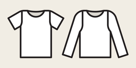 T-shirt and long sleeve t-shirt template. Blank white t shirt and long sleeve outline t shirt design.