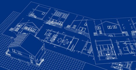 house architectural project sketch 3d illustration	
