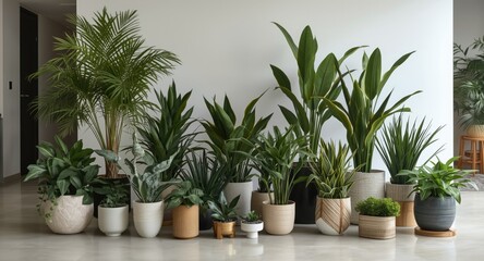 Fototapeta premium House interior showcasing a modern collection of plants in different stylish pots