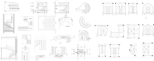Staircase Design Examples for Residential and Office Interior Architectural Drawings