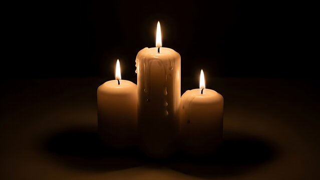 Three Lit Candles in Dark Setting Creating Warm Atmosphere