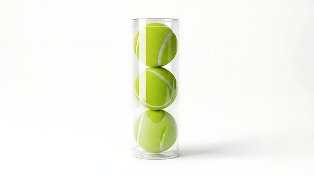 Three Tennis Balls in Glass Vase on White Background