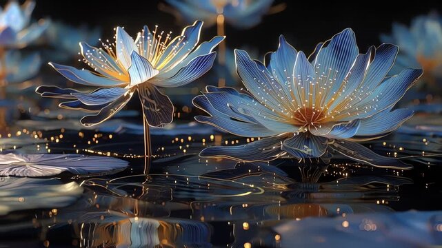 Blue lotus flowers in water surface.