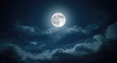Ethereal lunar shine blending with a serene starry night and scattered clouds Halloween background