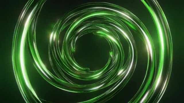 Abstract loop green glass ribbon rotating parallax motion soft shimmer futuristic cinematic surreal ethereal ambience cascading softly glowing abstract unique style