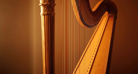 Obraz premium Close range image of a charming lever harp with gentle shallow focus on left side