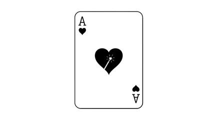 Minimalist Ace of Hearts playing card line art &mdash; gambling magic casino icon vector