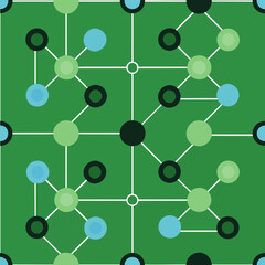 Abstract green network pattern with interconnected circles and lines, symbolizing data flow, technology, science, or digital communication. Modern seamless background.