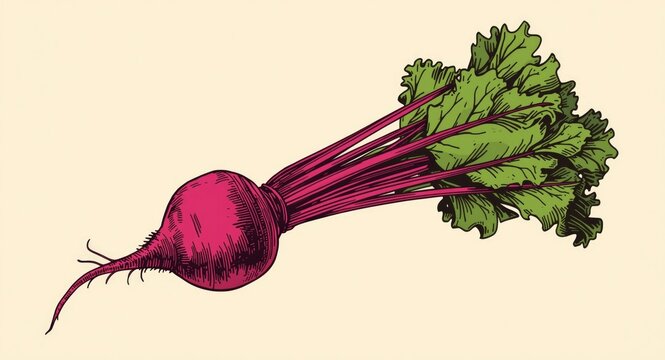Agricultural produce beetroot illustration in detailed etched vector style