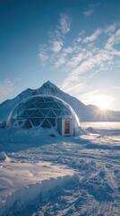 Igloo in snowy mountain setting