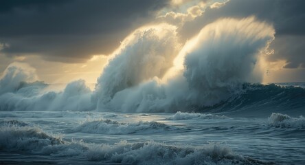 Fototapeta premium Extreme Ocean Conditions with Giant Waves and Powerful Water Walls