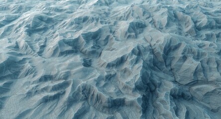 Obraz premium Aerial perspective of a digital terrain model displaying contour lines over a rugged hilly landscape