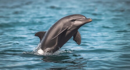 Obraz premium Carefree dolphin flipping in warm coastal waters