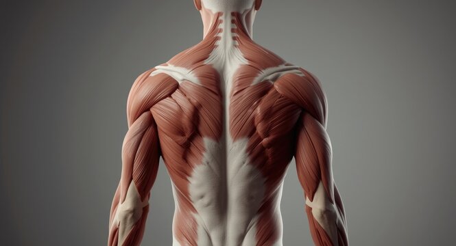 Anatomy of posterior muscles in male body illustrated via AI generation